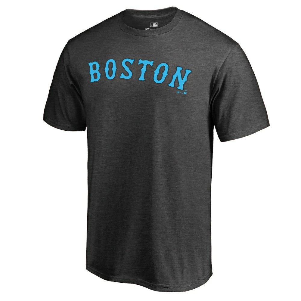 Boston Red Sox Blue Wordmark T-Shirt - Heathered Charcoal T-shirts