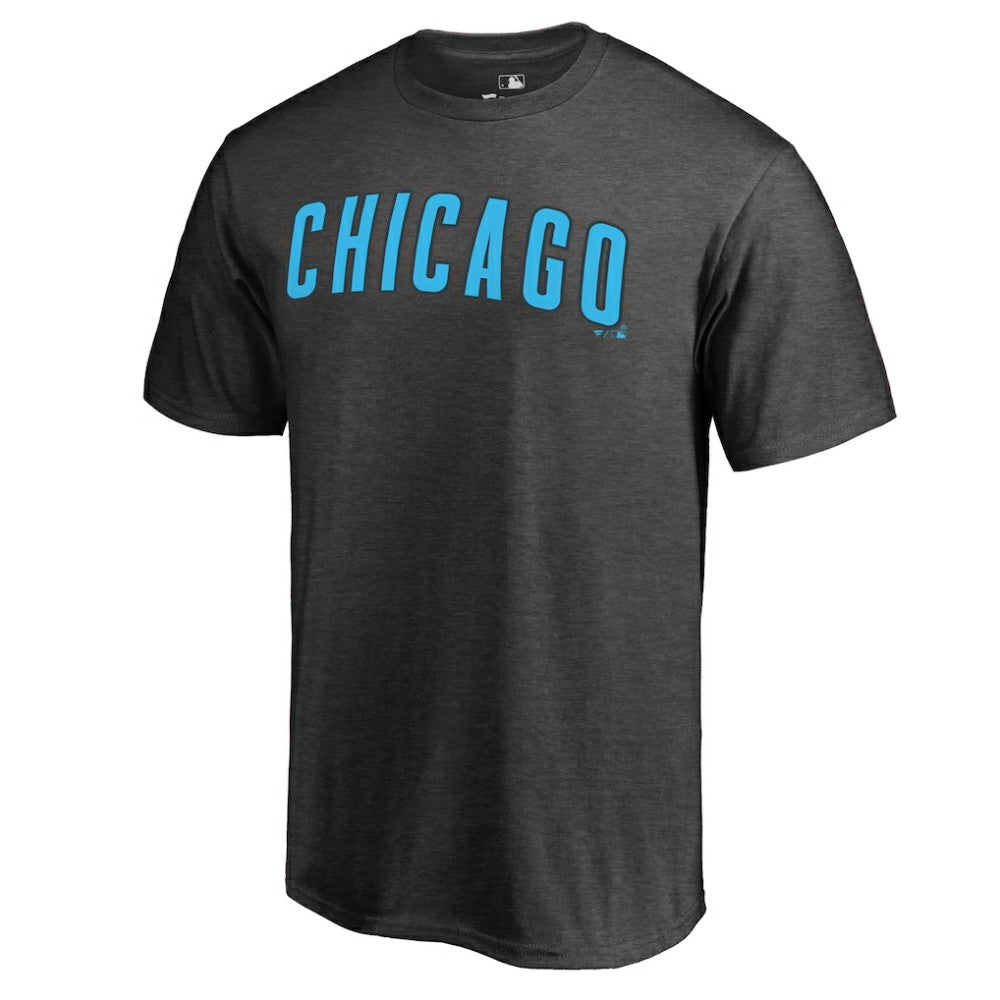 Chicago Cubs Blue Wordmark T-Shirt - Heathered Charcoal T-shirts