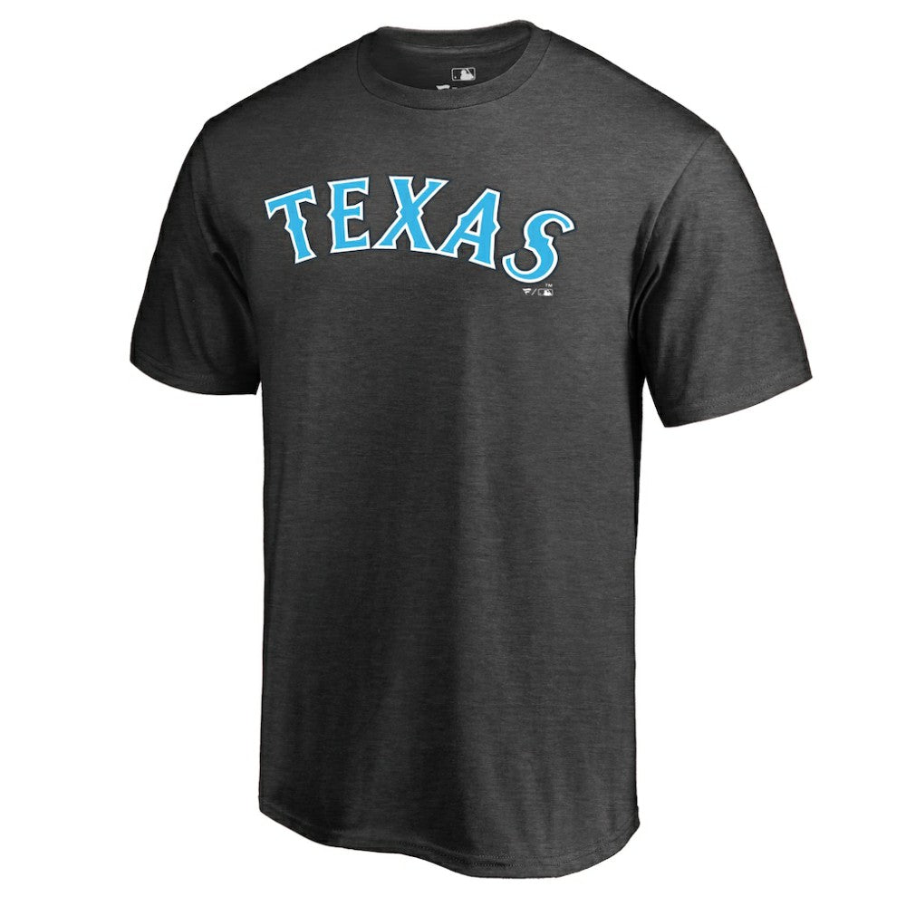 Texas Rangers Blue Wordmark T-Shirt - Heathered Charcoal T-shirts