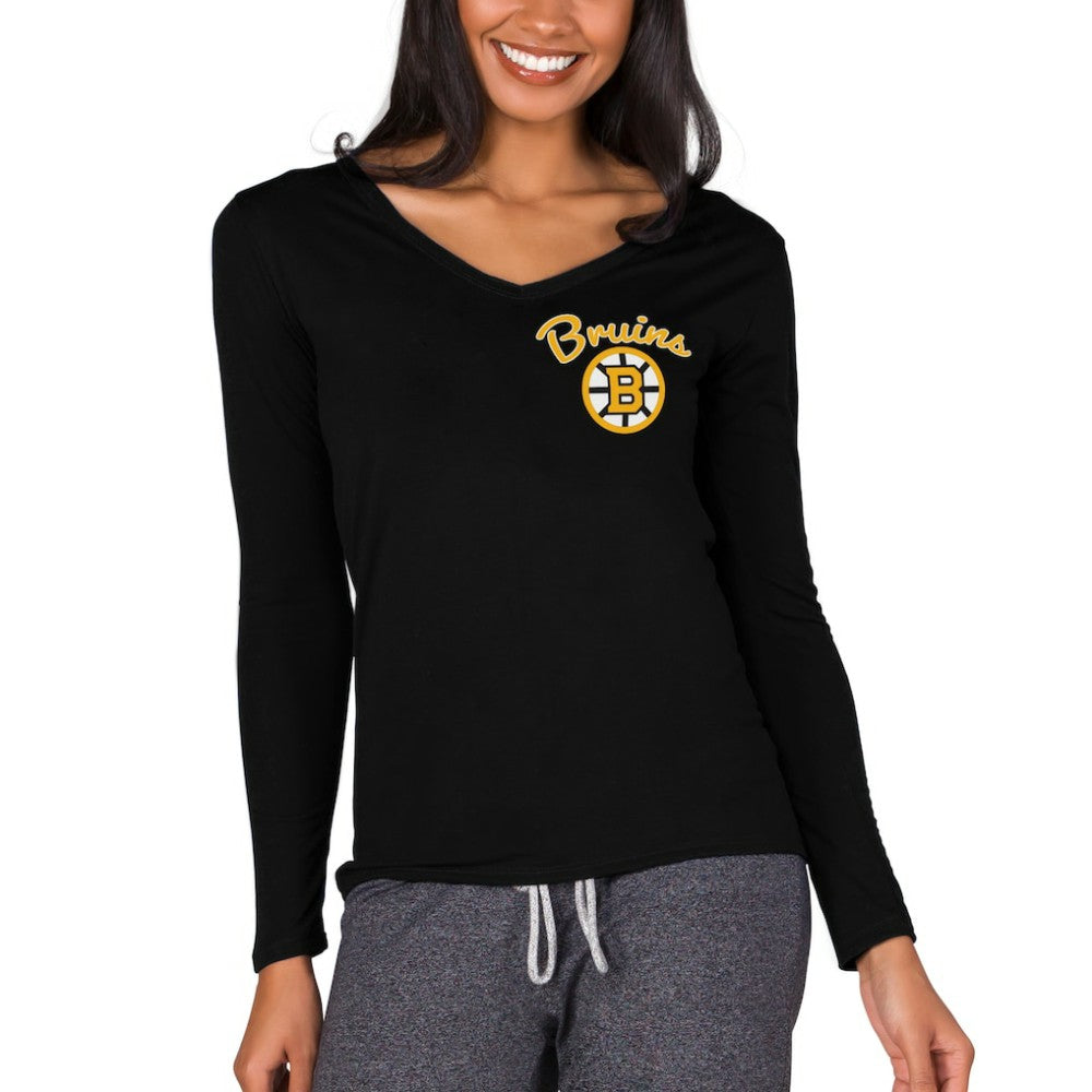 NHL Boston Bruins Concepts Sport Women's Marathon Knit Long Sleeve V-Neck Top - Black