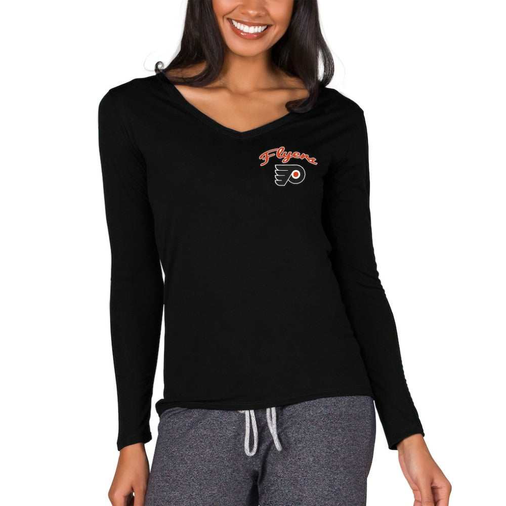 NHL Philadelphia Flyers Concepts Sport Women's Marathon Knit Long Sleeve V-Neck Top - Black