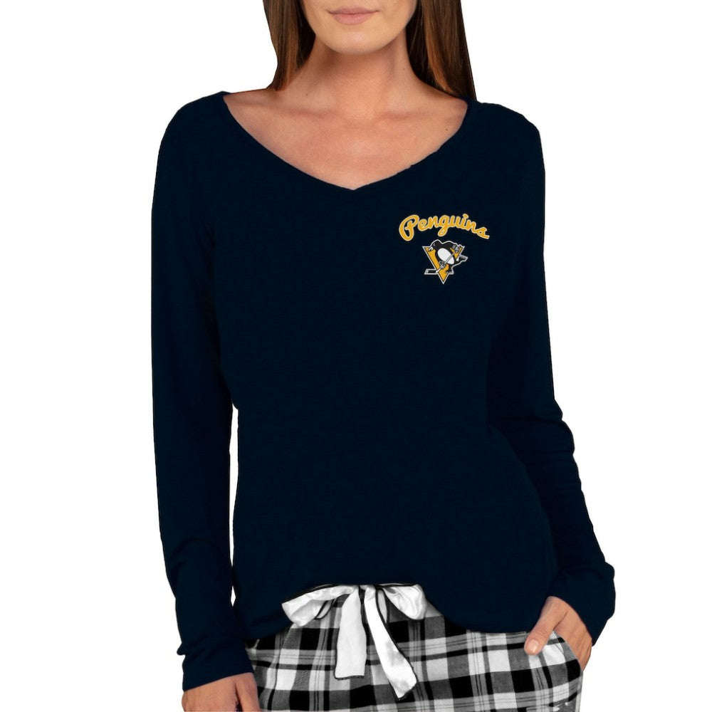 NHL Pittsburgh Penguins Concepts Sport Women's Marathon Knit Long Sleeve V-Neck Top - Black