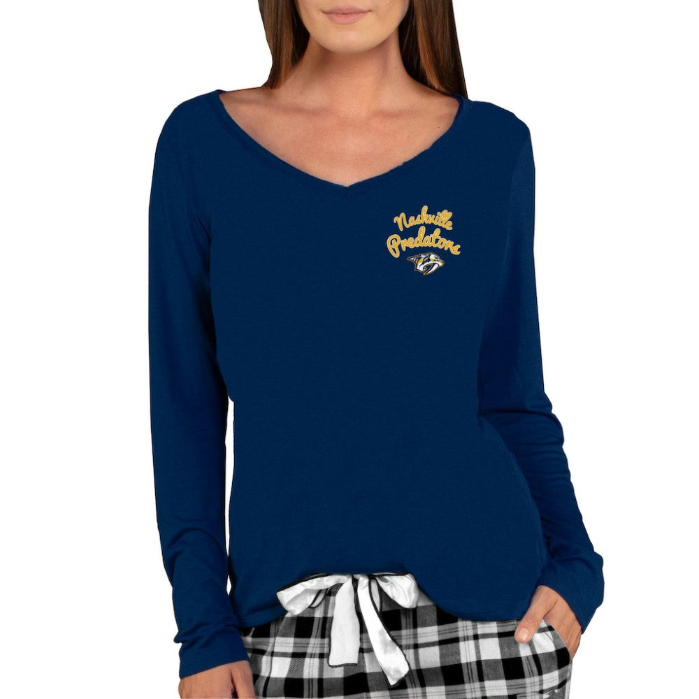NHL Nashville Predators Concepts Sport Women's Marathon Knit Long Sleeve V-Neck Top - Navy