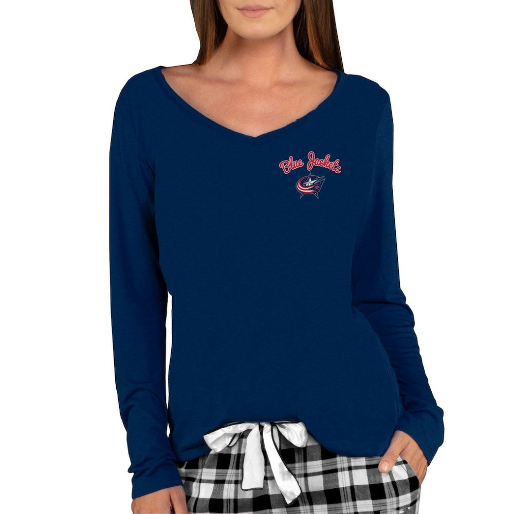 NHL Columbus Blue Jackets Concepts Sport Women's Marathon Knit Long Sleeve V-Neck Top - Navy