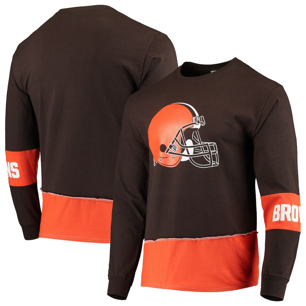 Cleveland Browns Refried Apparel Sustainable Upcycled Angle Long Sleeve T-Shirt Brown/Orange