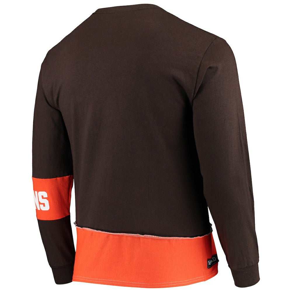 Cleveland Browns Refried Apparel Sustainable Upcycled Angle Long Sleeve T-Shirt Brown/Orange