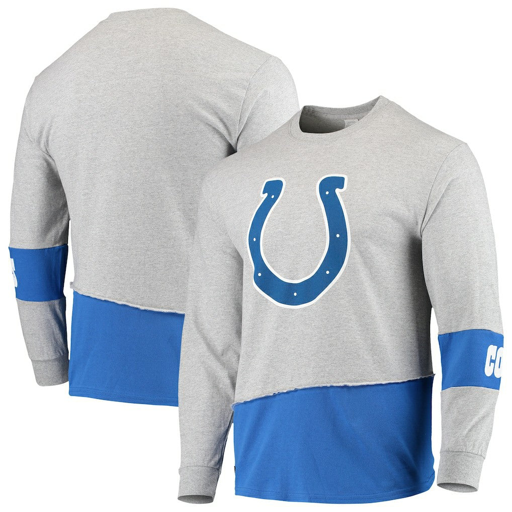 Indianapolis Colts Refried Apparel Sustainable Upcycled Angle Long Sleeve T-Shirt Gray/Royal