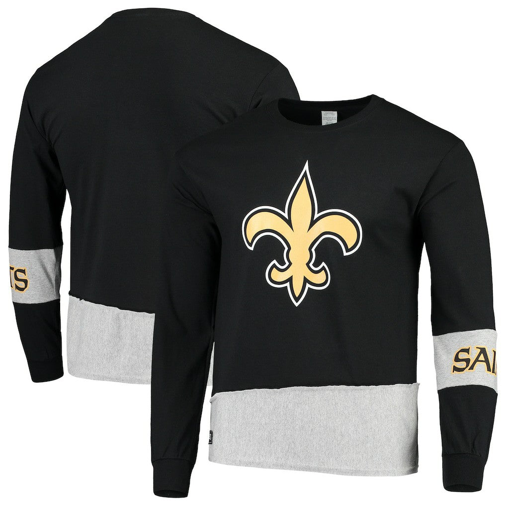 New Orleans Saints Refried Apparel Sustainable Upcycled Angle Long Sleeve T-Shirt Black/Gray