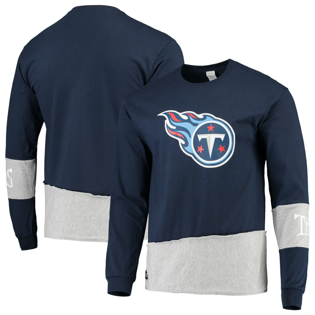 Tennessee Titans Refried Apparel Sustainable Upcycled Angle Long Sleeve T-Shirt Navy/Gray