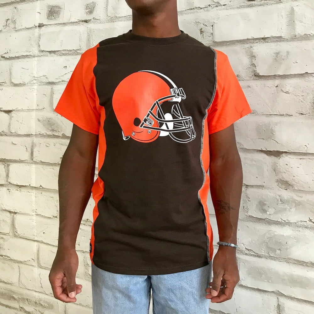 Cleveland Browns Refried Apparel Sustainable Upcycled Split T-Shirt Brown/Orange