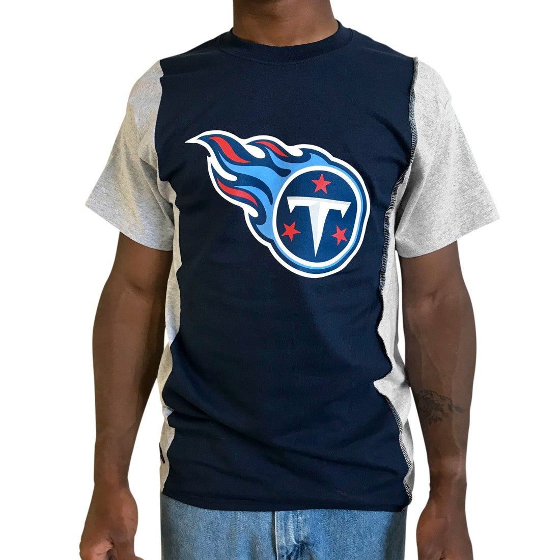Tennessee Titans Refried Apparel Sustainable Upcycled Split T-Shirt Navy/Gray