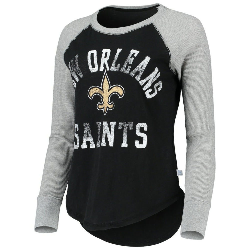 New Orleans Saints Touch Women's Waffle Raglan Lightweight Long Sleeve T-Shirt Black