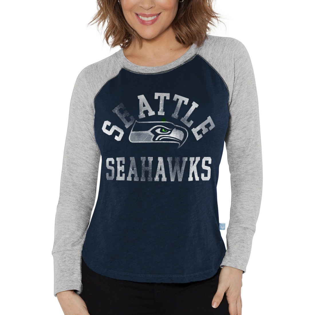 Seattle Seahawks Touch Women's Waffle Raglan Lightweight Long Sleeve T-Shirt College Navy