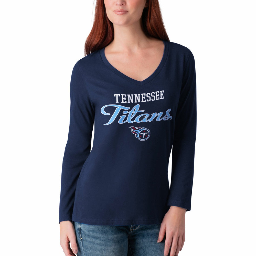 Tennessee Titans G-III 4Her by Carl Banks Women's Post Season Long Sleeve V-Neck T-Shirt Navy