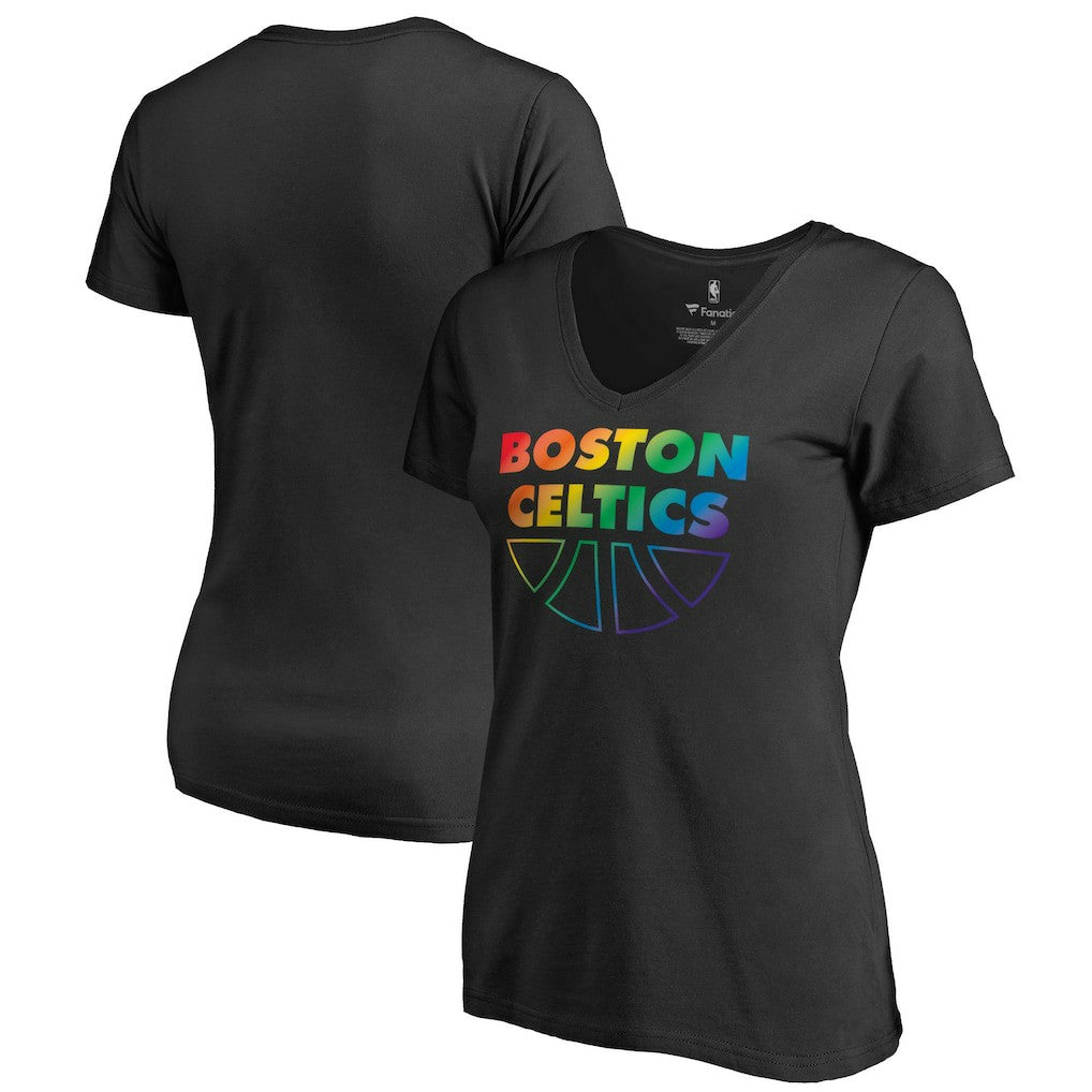 Boston Celtics Women's Team Pride Wordmark V-Neck T-Shirt Black