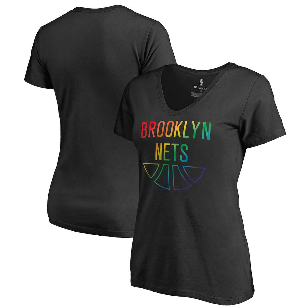 Brooklyn Nets Women's Team Pride Wordmark V-Neck T-Shirt Black