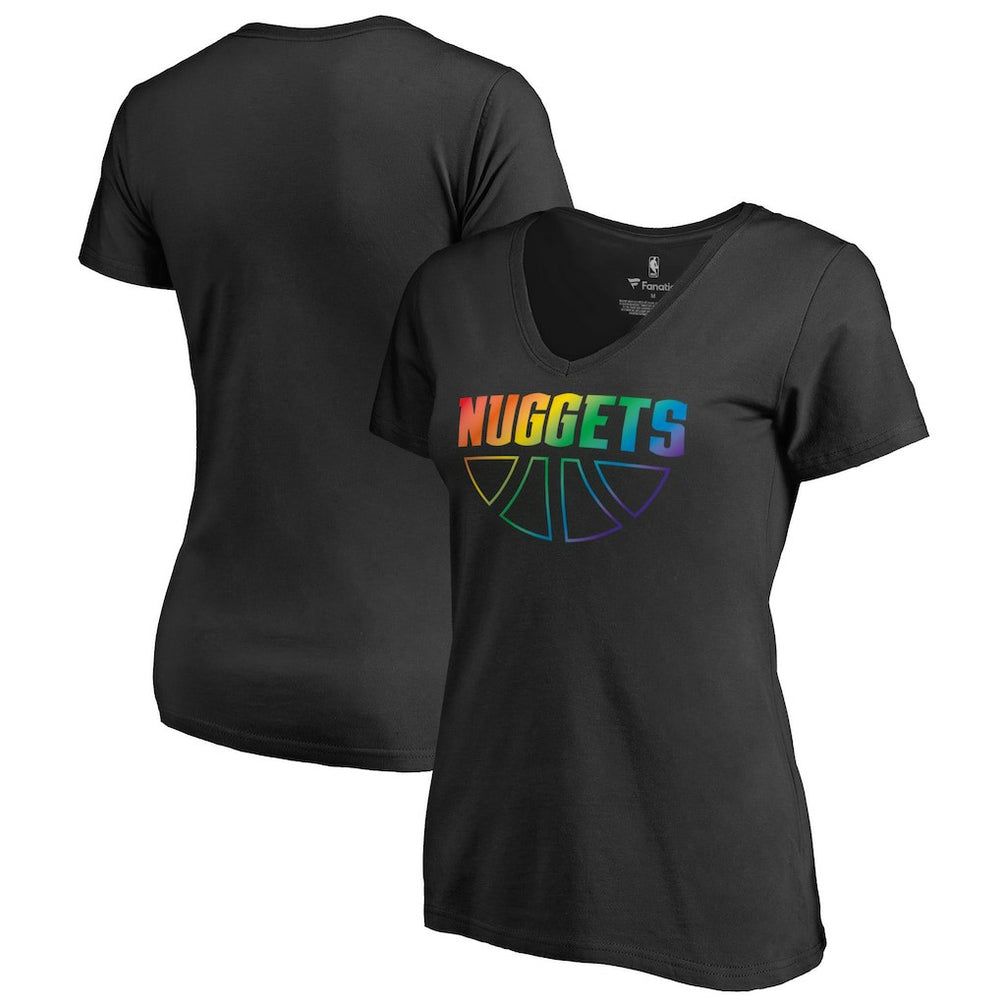 Denver Nuggets Women's Team Pride Wordmark V-Neck T-Shirt Black