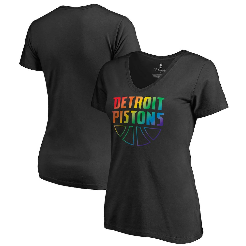 Detroit Pistons Women's Team Pride Wordmark V-Neck T-Shirt Black