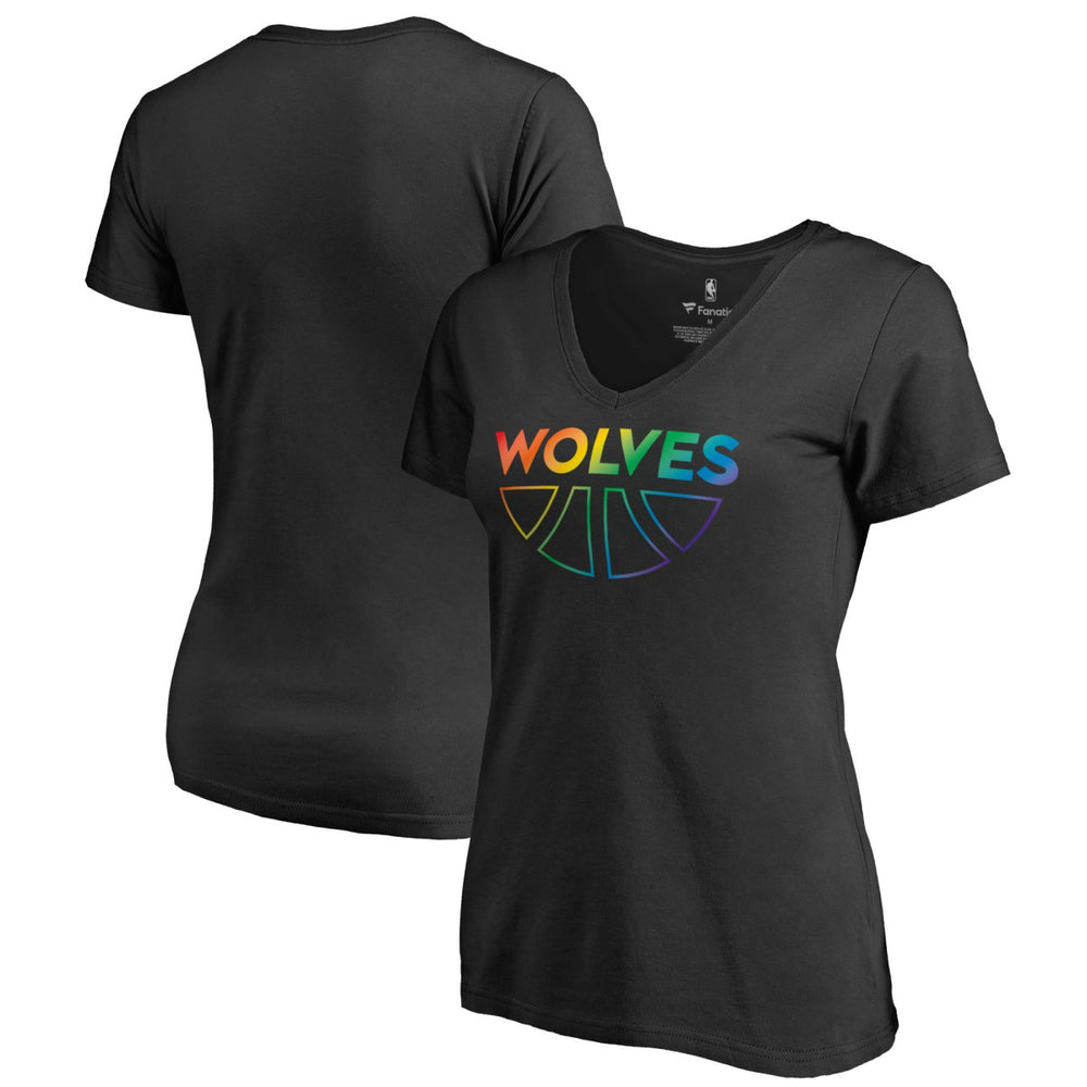 Minnesota Timberwolves Women's Team Pride Wordmark V-Neck T-Shirt Black