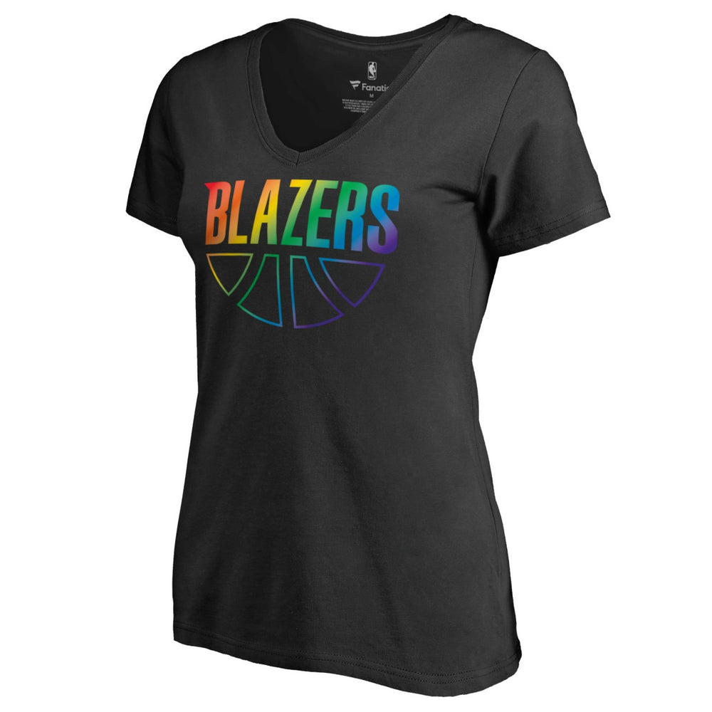 Portland Trail Blazers Women's Team Pride Wordmark V-Neck T-Shirt Black