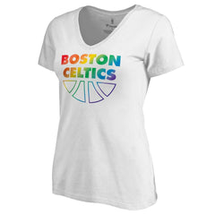 Boston Celtics Women's Team Pride Wordmark V-Neck T-Shirt White