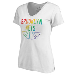 Brooklyn Nets Women's Team Pride Wordmark V-Neck T-Shirt White
