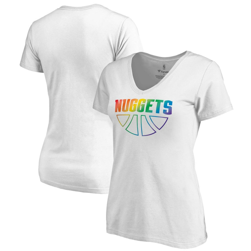 Denver Nuggets Women's Team Pride Wordmark V-Neck T-Shirt White