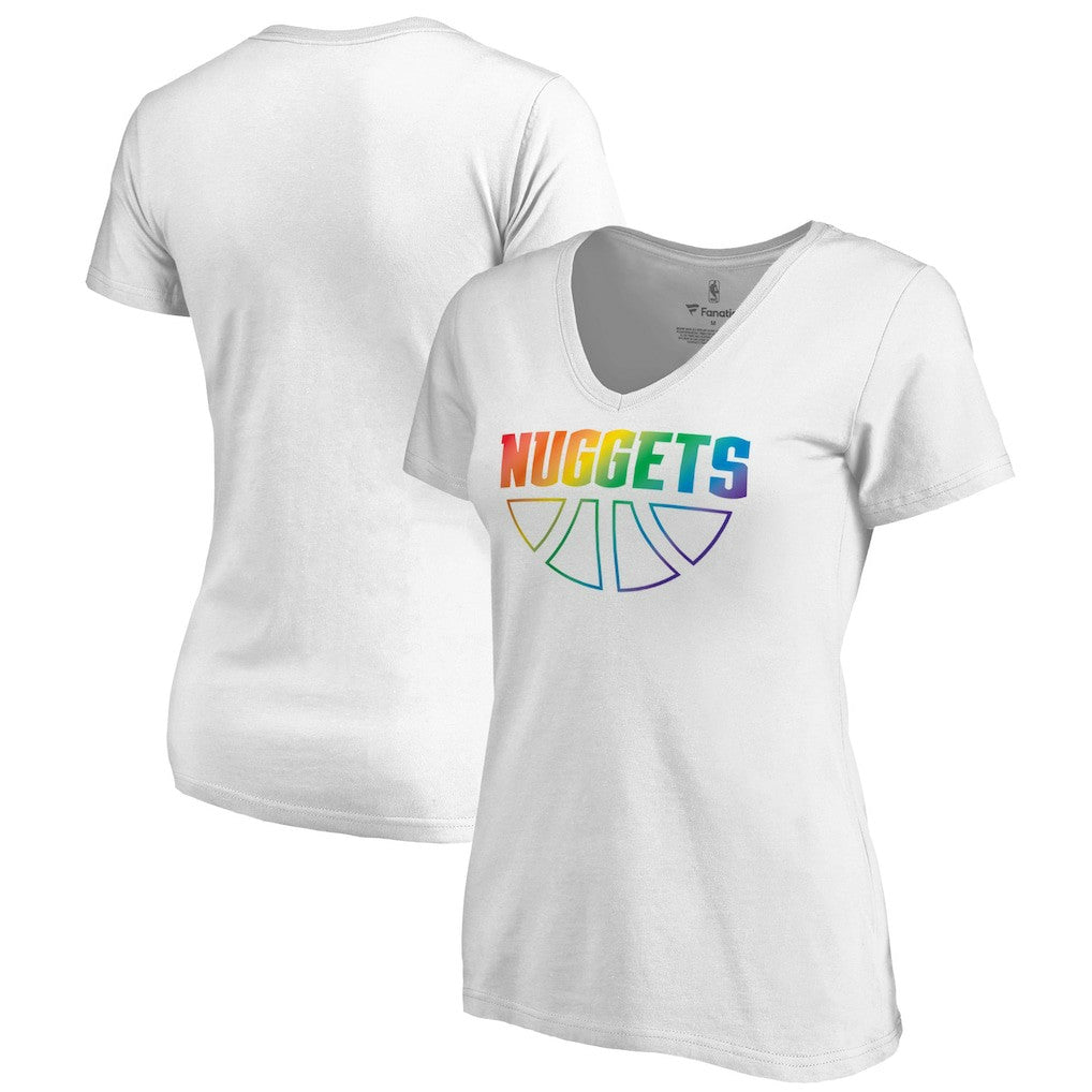Denver Nuggets Women's Team Pride Wordmark V-Neck T-Shirt White