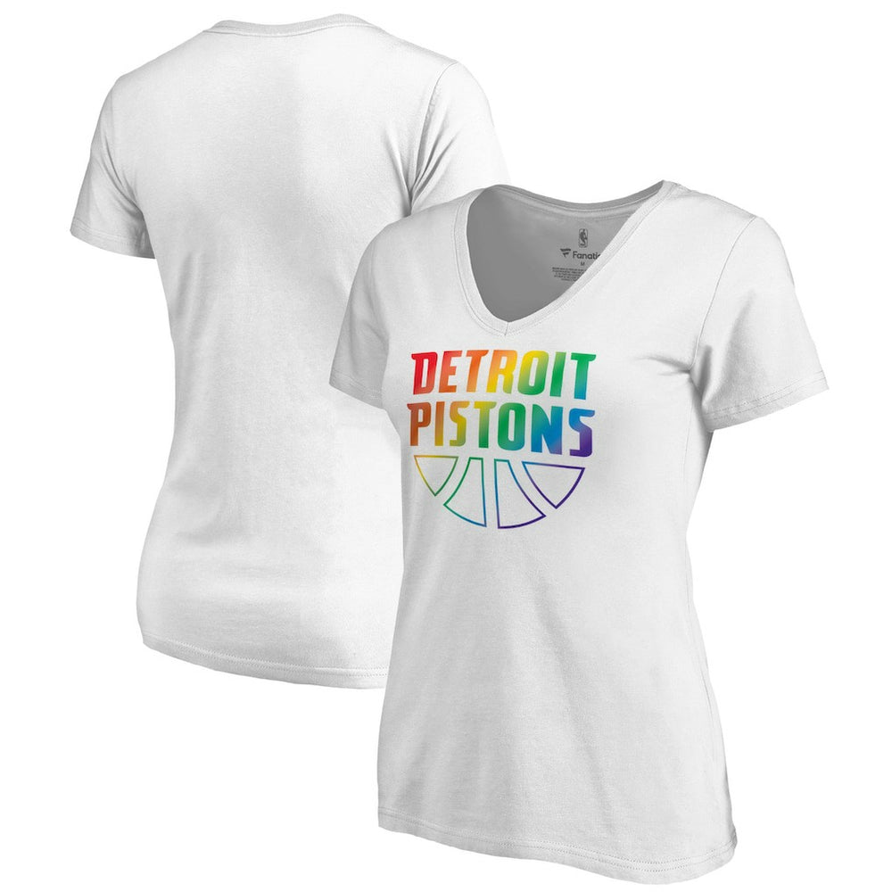 Detroit Pistons Women's Team Pride Wordmark V-Neck T-Shirt White
