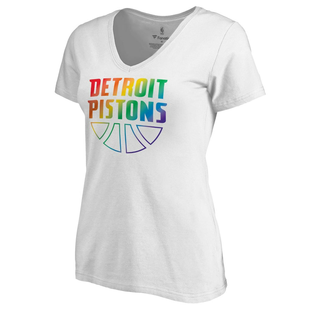 Detroit Pistons Women's Team Pride Wordmark V-Neck T-Shirt White