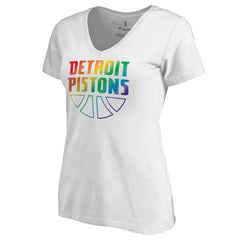 Detroit Pistons Women's Team Pride Wordmark V-Neck T-Shirt White