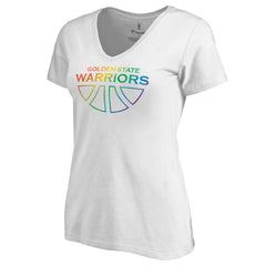 Golden State Warriors Women's Team Pride Wordmark V-Neck T-Shirt White