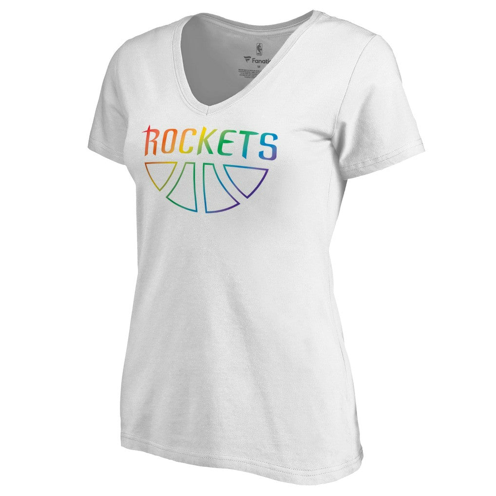 Houston Rockets Women's Team Pride Wordmark V-Neck T-Shirt White