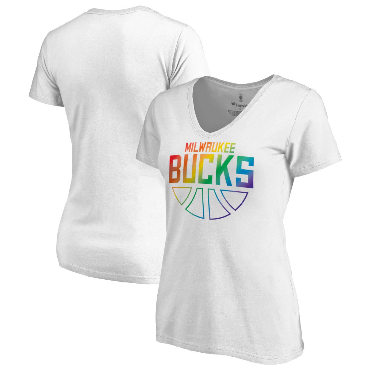 Milwaukee Bucks Women's Team Pride Wordmark V-Neck T-Shirt White