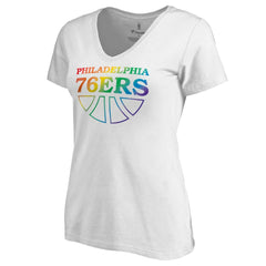 Philadelphia 76ers Women's Team Pride Wordmark V-Neck T-Shirt White