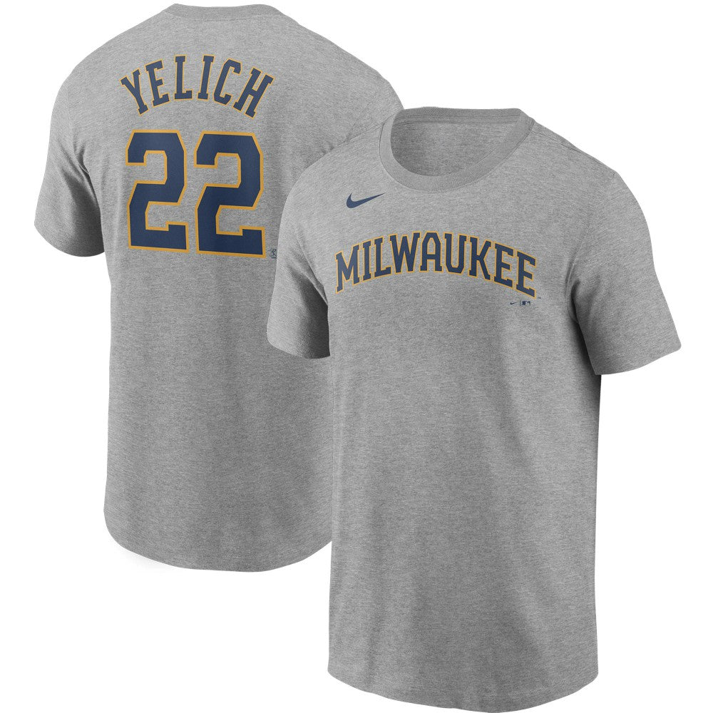 Christian Yelich Milwaukee Brewers Nike Name & Number T-Shirt - Gray T-shirts