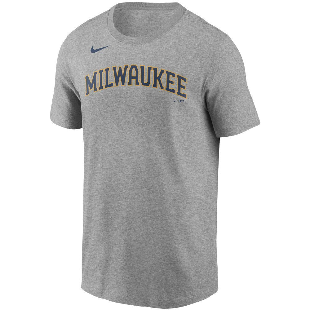 Christian Yelich Milwaukee Brewers Nike Name & Number T-Shirt - Gray T-shirts