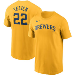 Christian Yelich Milwaukee Brewers Nike Name & Number T-Shirt - Gold T-shirts
