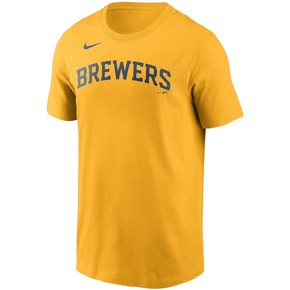 Christian Yelich Milwaukee Brewers Nike Name & Number T-Shirt - Gold T-shirts