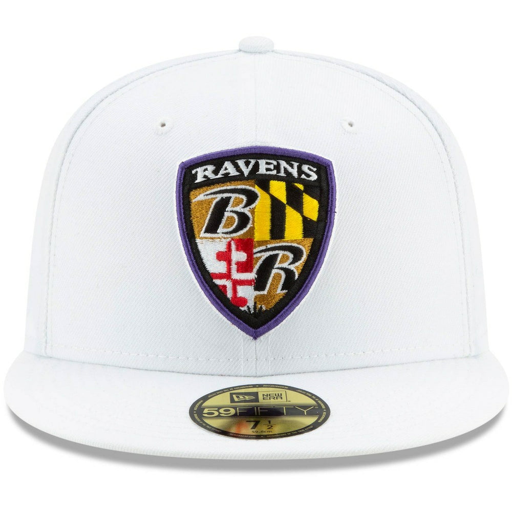 Baltimore Ravens New Era Shield Omaha 59FIFTY Fitted Hat White