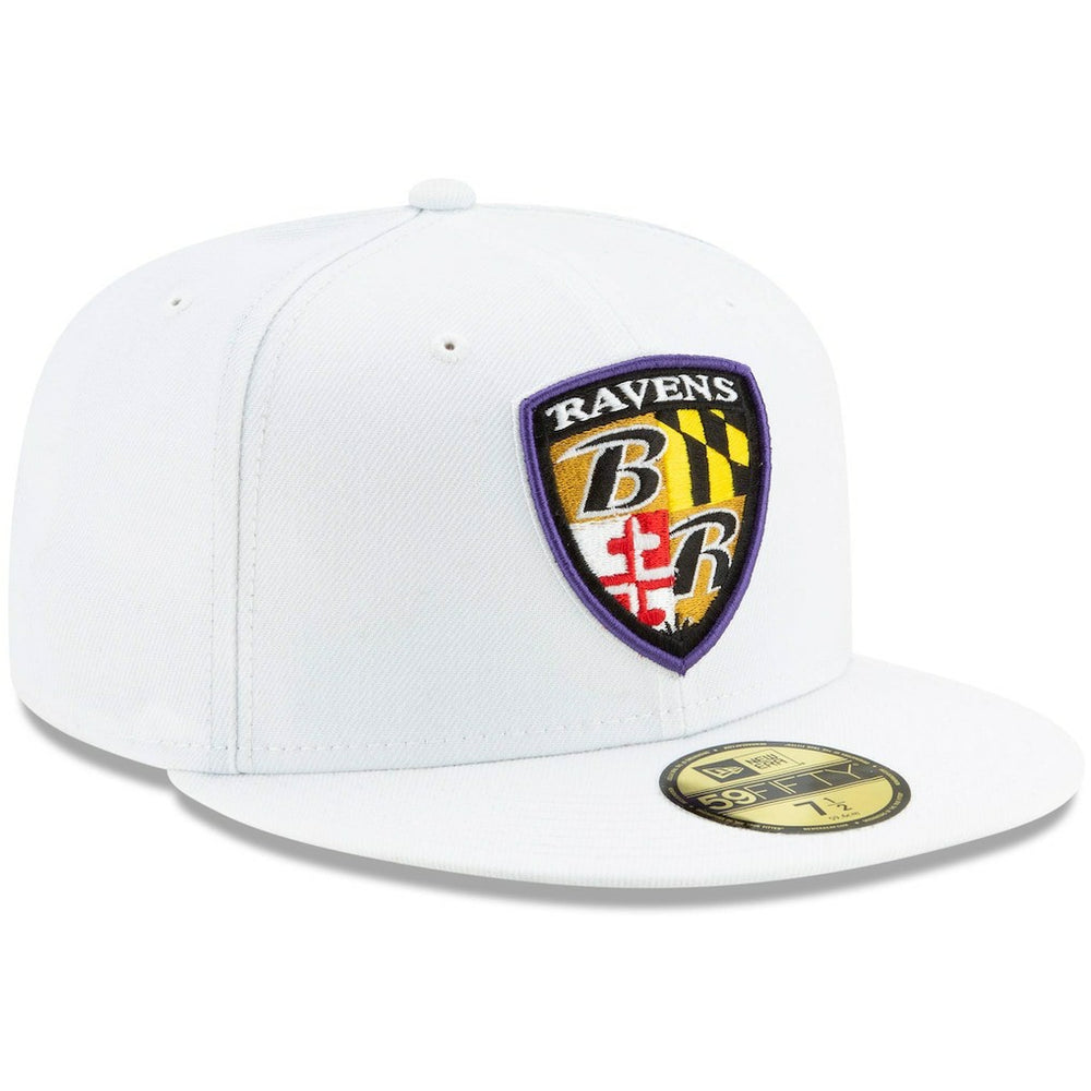 Baltimore Ravens New Era Shield Omaha 59FIFTY Fitted Hat White