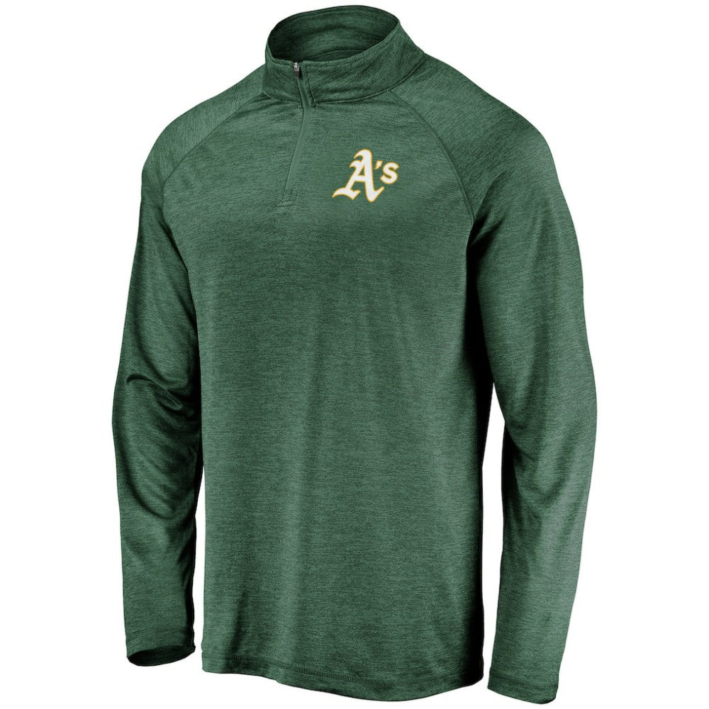 Athletics Fanatics Iconic Striated Primary Logo Raglan Quarter-Zip Pullover Jacket - Green Jackets