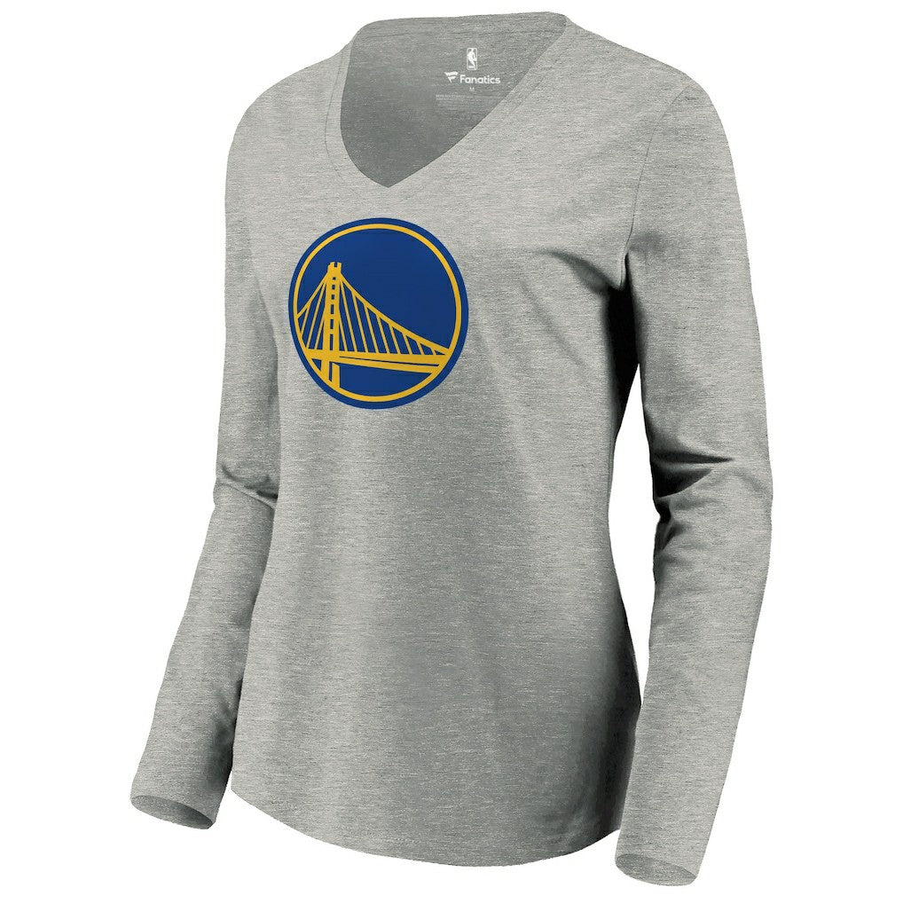 Golden State Warriors Women's Primary Logo Long Sleeve V-Neck T-Shirt Heather Gray