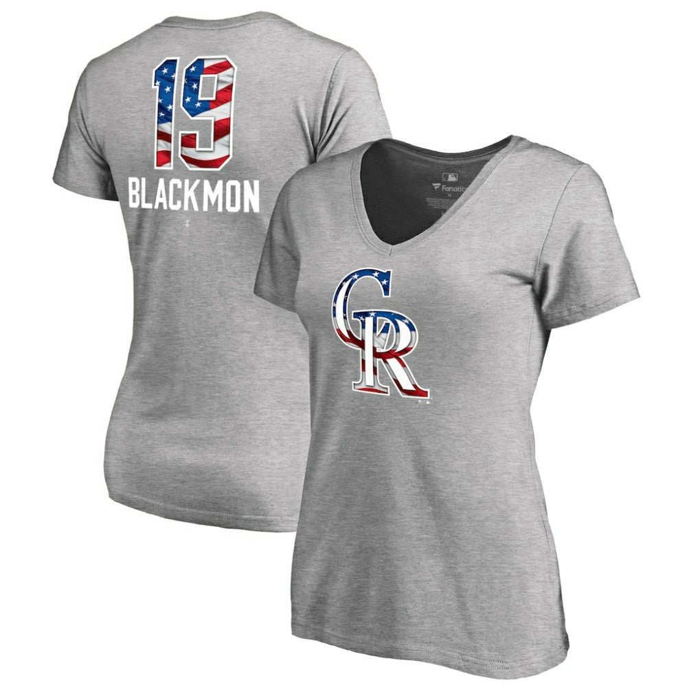 Charlie Blackmon Colorado Rockies Women's Banner Wave Name & Number V-Neck T-Shirt - Heathered Gray T-shirts