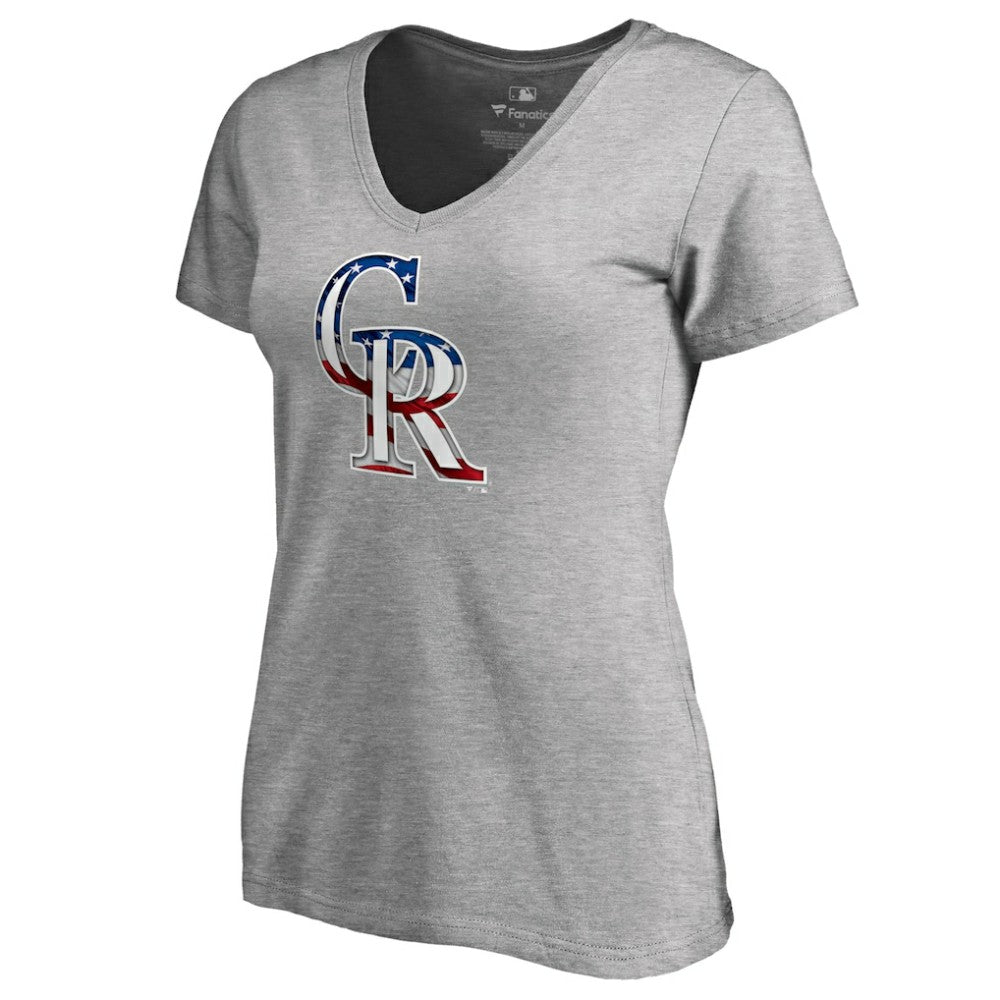 Charlie Blackmon Colorado Rockies Women's Banner Wave Name & Number V-Neck T-Shirt - Heathered Gray T-shirts