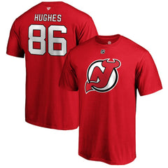 NHL Jack Hughes New Jersey Devils Fanatics Authentic Stack Player Name & Number T-Shirt - Red