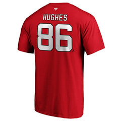 NHL Jack Hughes New Jersey Devils Fanatics Authentic Stack Player Name & Number T-Shirt - Red