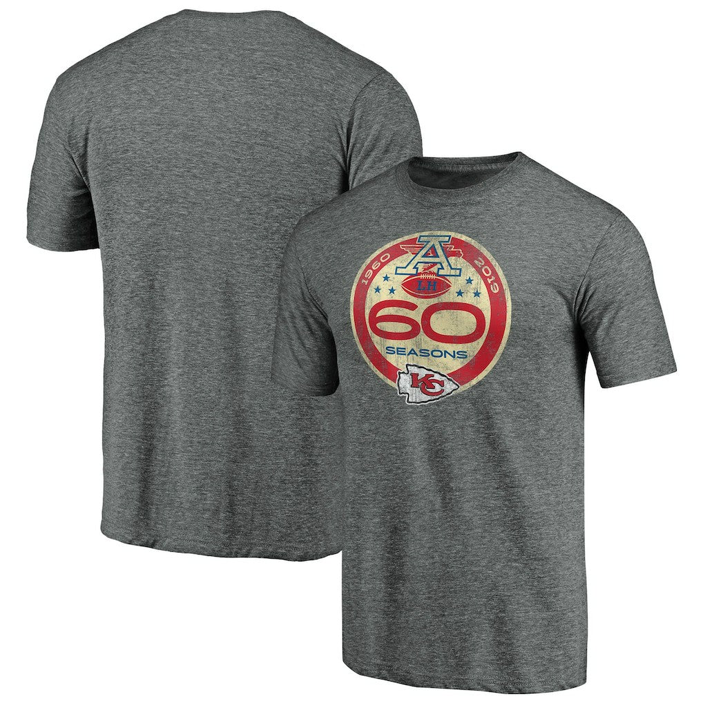 Kansas City Chiefs 60th Season Logo Weathered Tri-Blend T-Shirt Gray
