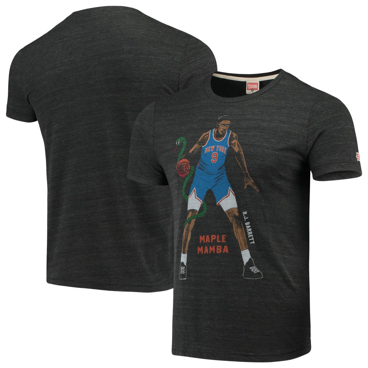 RJ Barrett New York Knicks Player Graphic Tri-Blend T-Shirt Heathered Charcoal