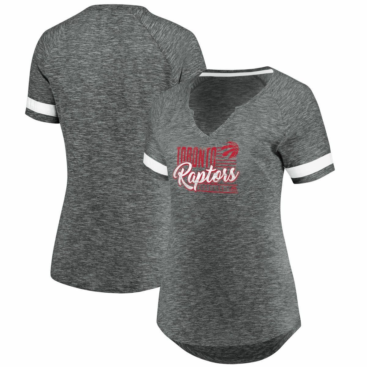 Toronto Raptors Women's Showtime Winning With Pride Notch Neck T-Shirt Gray/White